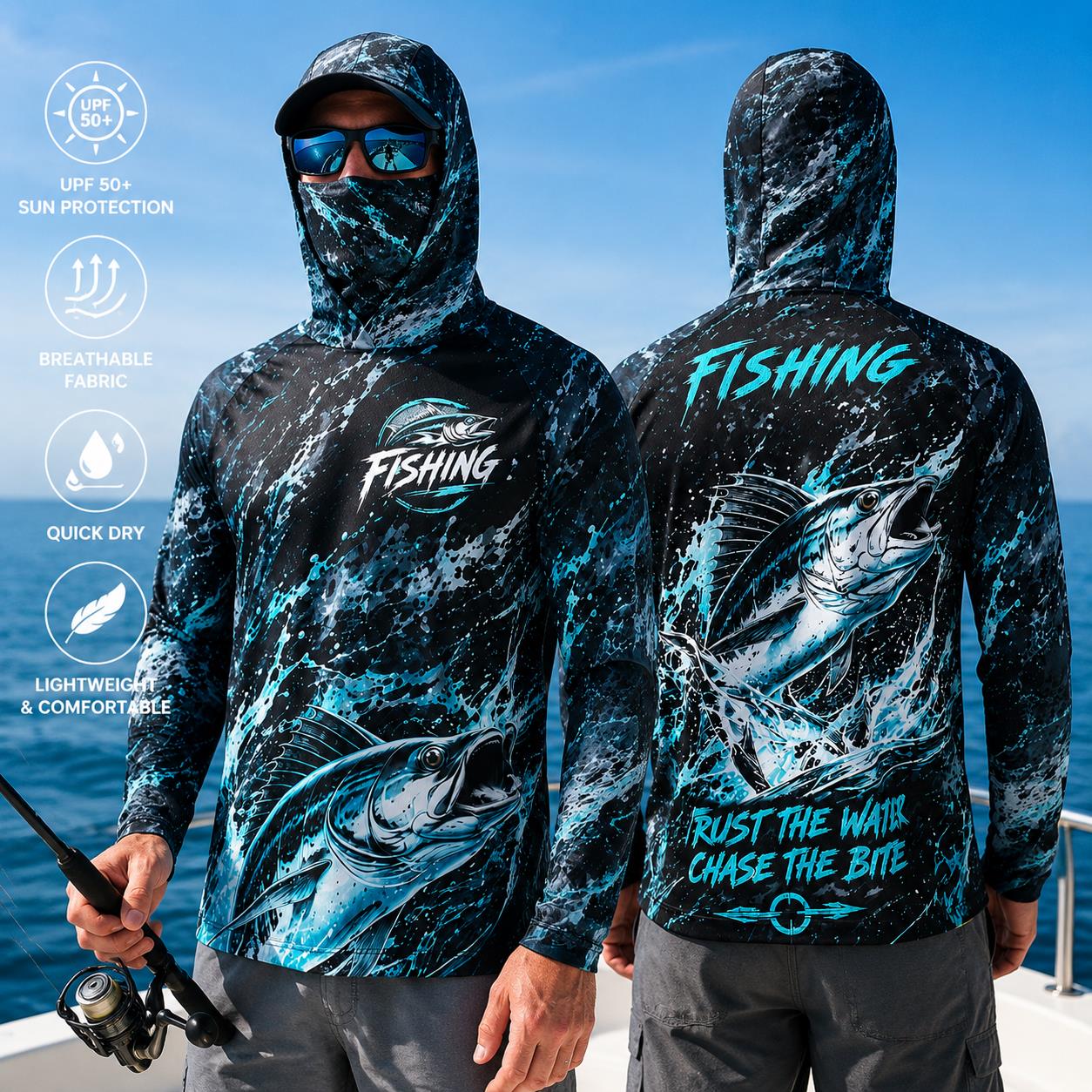야외용 자외선 차단 긴팔 낚시 탑 넥 마스크 프린트 유 - Fishing 리뷰 및 가격